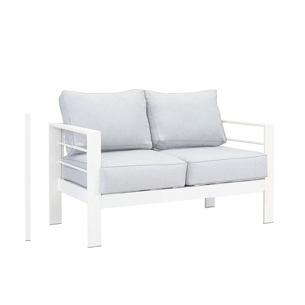 Alissa 4pc White Aluminium Lounge Set - Light Grey Cushion