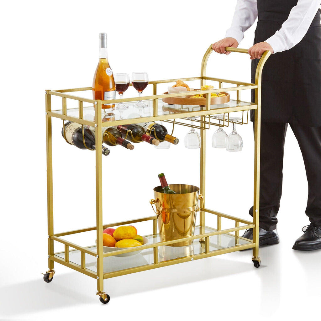 Marietta 2 Tier Gold Serving Cart with Wine Rack