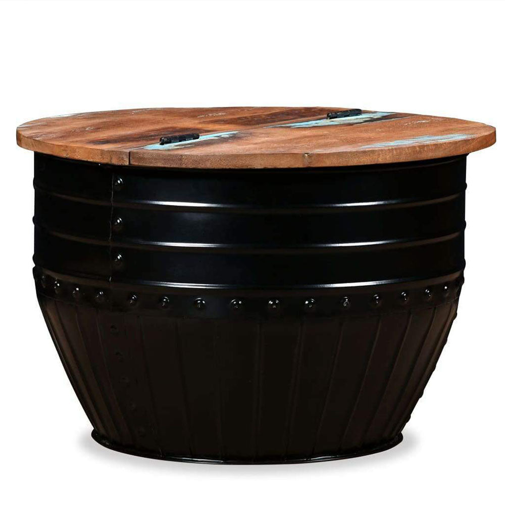 Stylista Coffee Table - Solid Reclaimed Wood in Black Barrel Shape