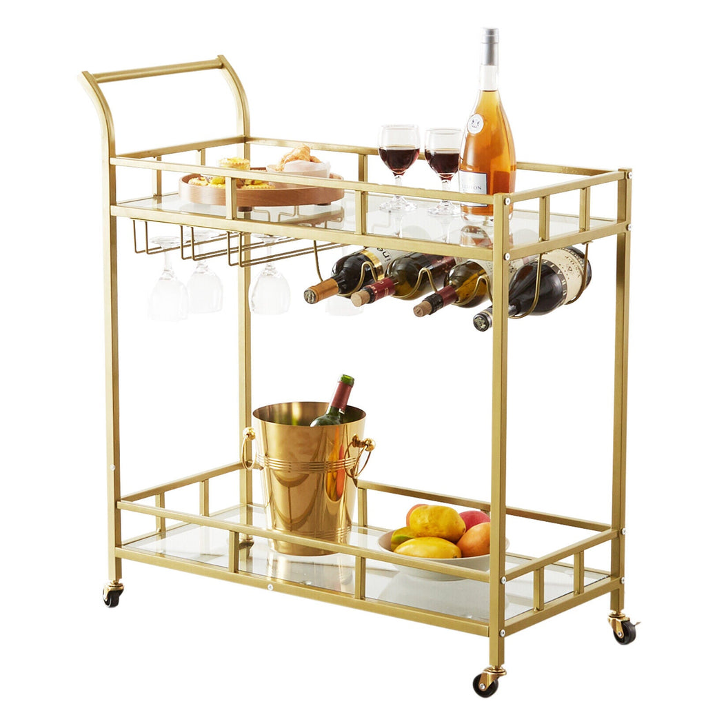 Marietta 2 Tier Gold Serving Cart with Wine Rack