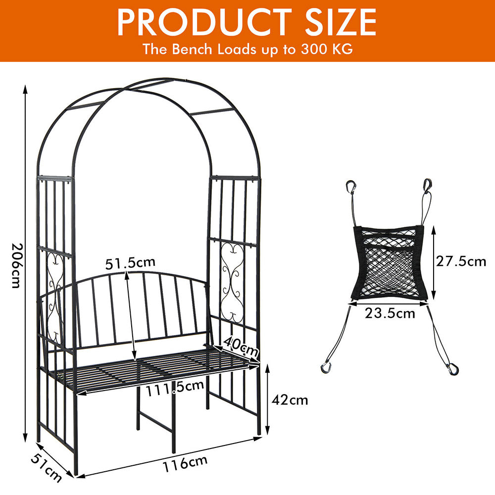 Orazio Steel Garden Arch Arbour w/2-Seat Bench