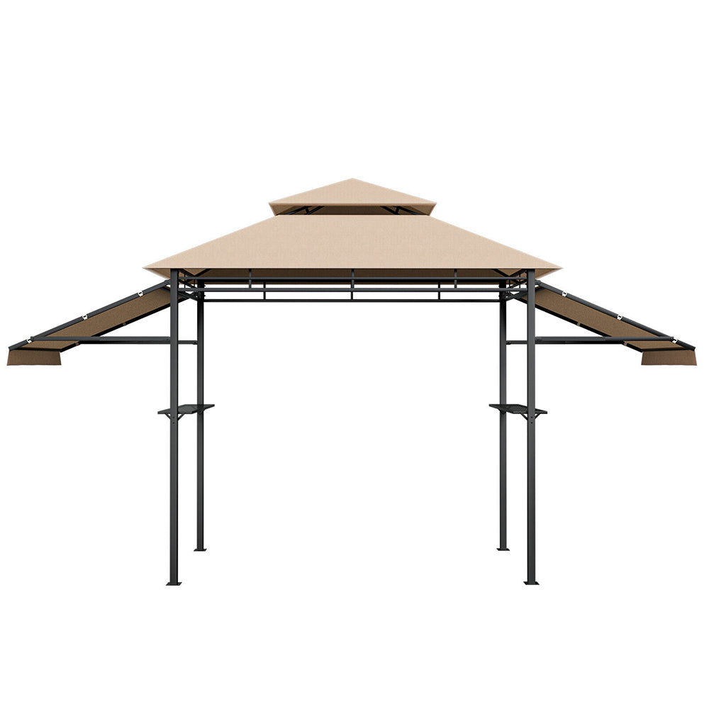 Laurent 2-Tier Patio BBQ Grill Gazebo w/Side Awnings & Shelves