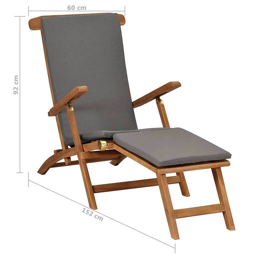 Eleni Reclining Teak Deck Chair w/Cushion - Dark Grey or Cream White