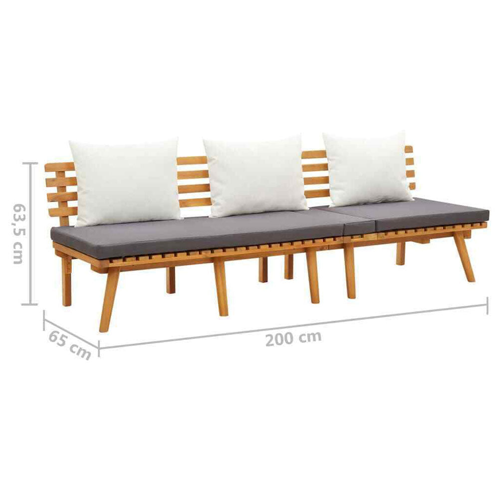 Ximeno Day Bed in Solid Acacia Wood w/Cushions - 200x65 cm
