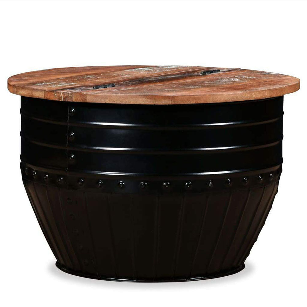 Stylista Coffee Table - Solid Reclaimed Wood in Black Barrel Shape