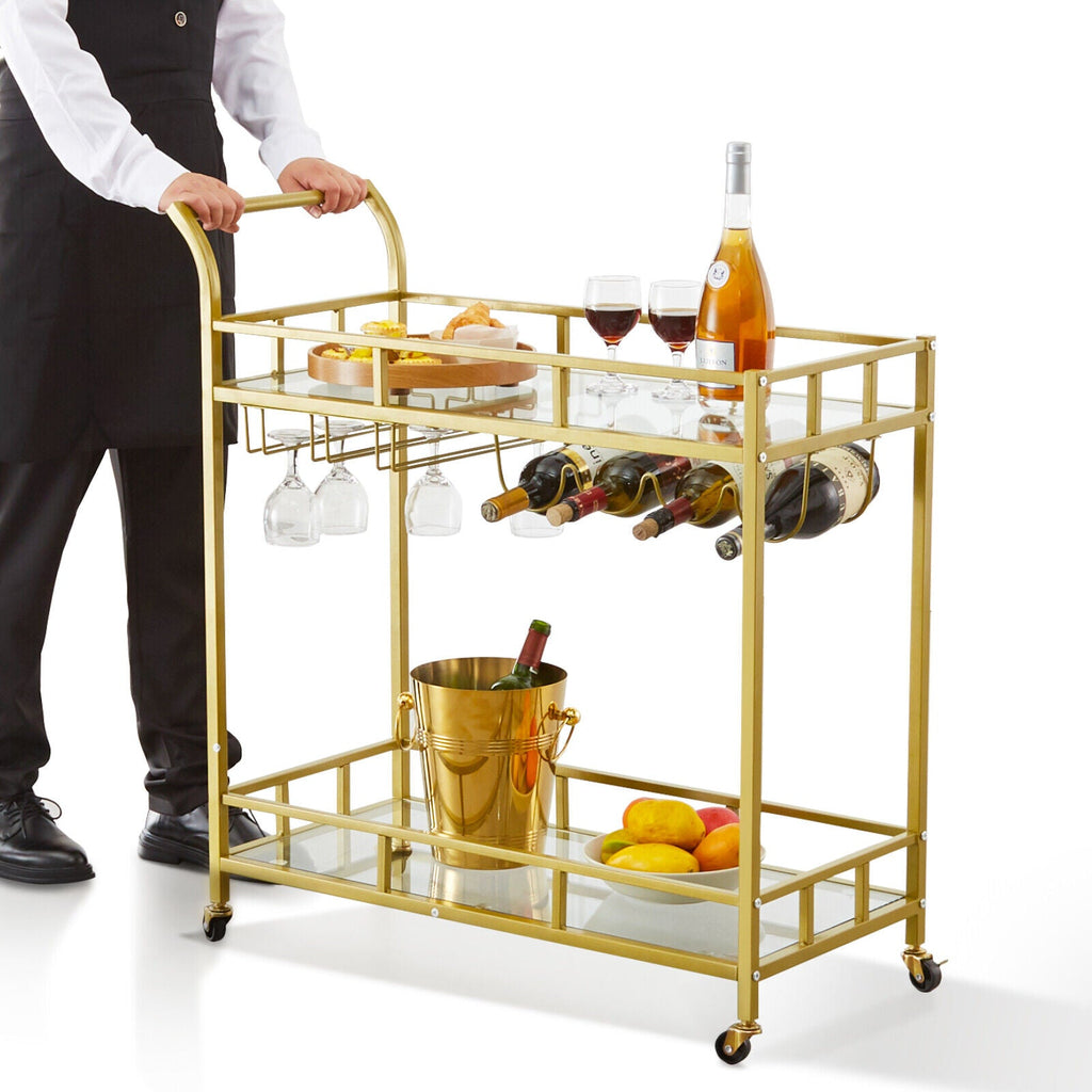 Marietta 2 Tier Gold Serving Cart with Wine Rack
