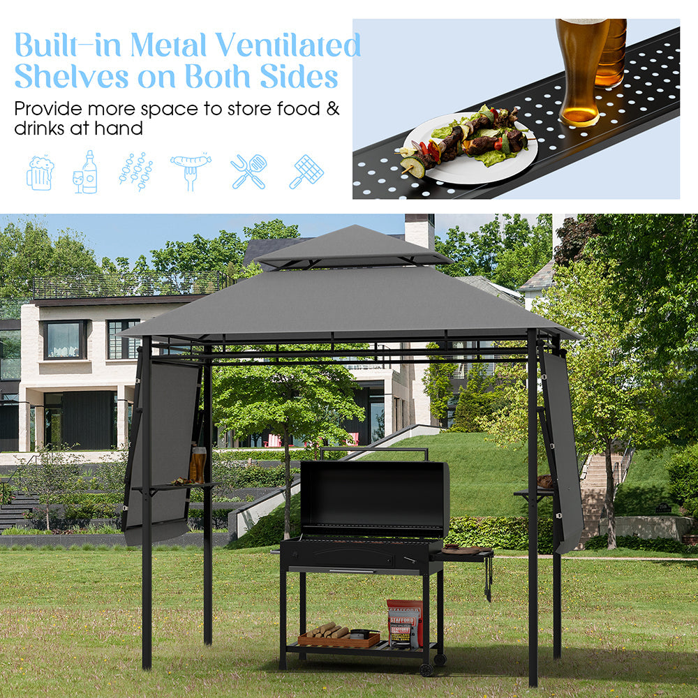 Laurent 2-Tier Patio BBQ Grill Gazebo w/Side Awnings & Shelves