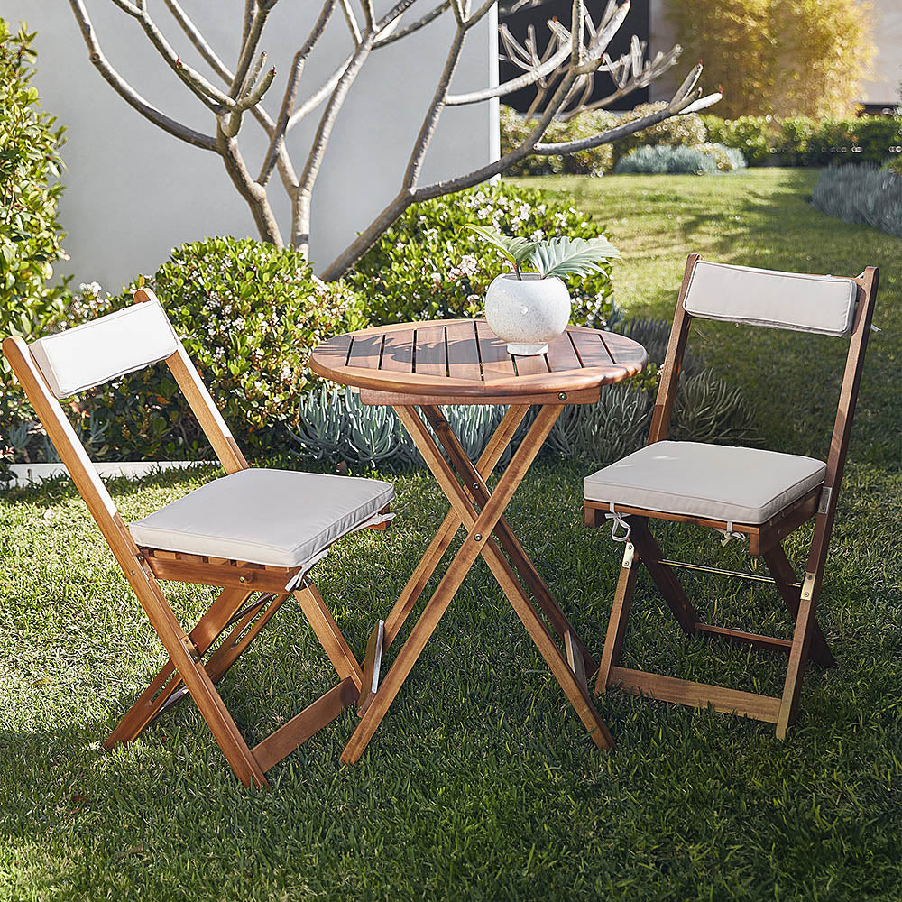 Cezara Acacia Wood with Beige Cushions Outdoor Bistro Set - 2 or 4 Seater