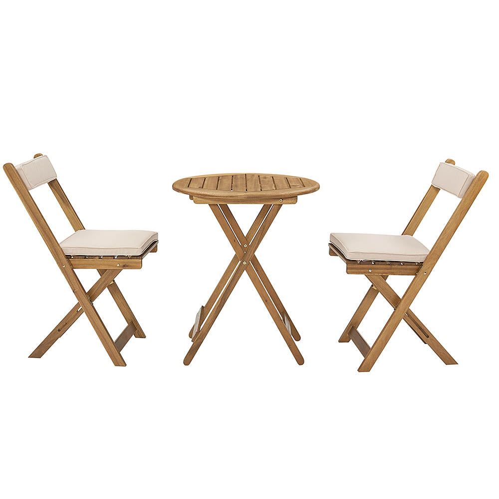 Cezara Acacia Wood with Beige Cushions Outdoor Bistro Set - 2 or 4 Seater
