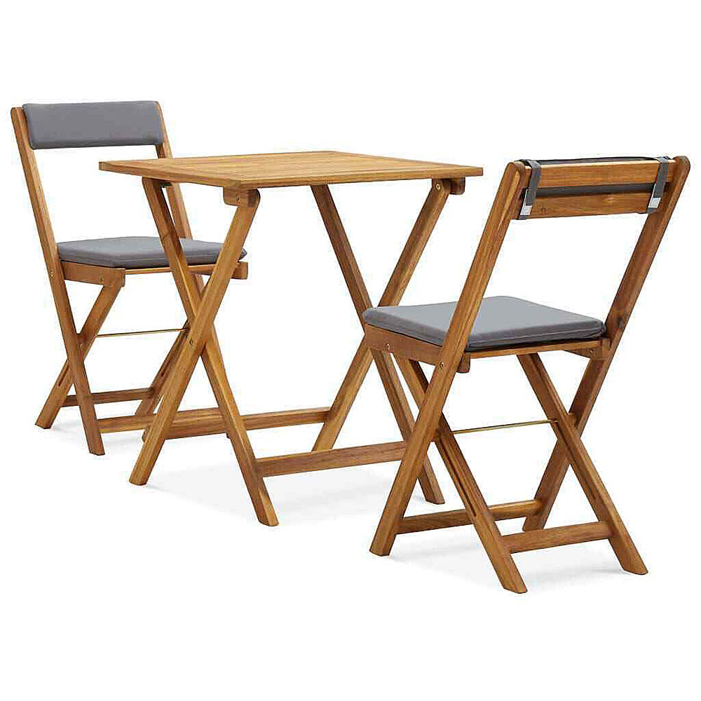 Ragazza Solid Acacia Wood 3 Piece Folding Bistro Set with White or Grey Cushions