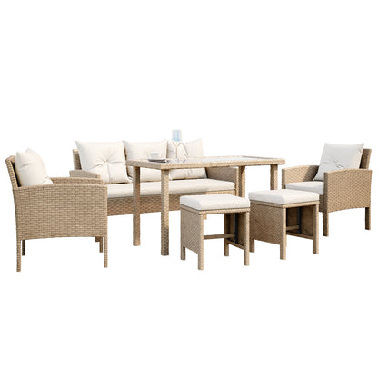 Bonifacio 7 Seater Wicker Outdoor Dining Sofa Set - Natural or Warm Grey