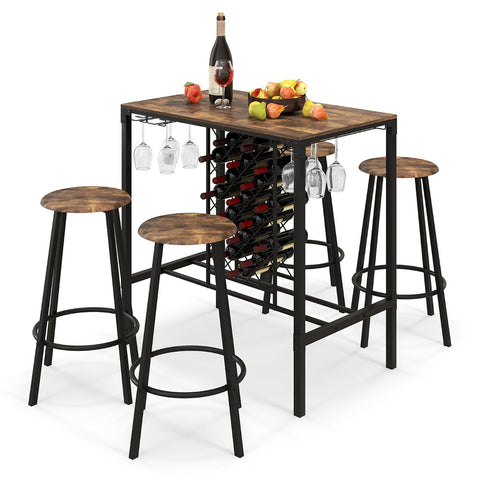 Ari 5pc OutdoorBar Table and Stool Set w/Wine Rack