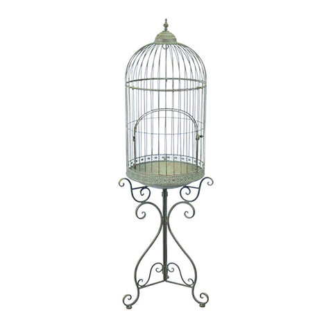 Rousseau Bird Cage on Stand - in Antique Rustic Green 47x47x147 cms