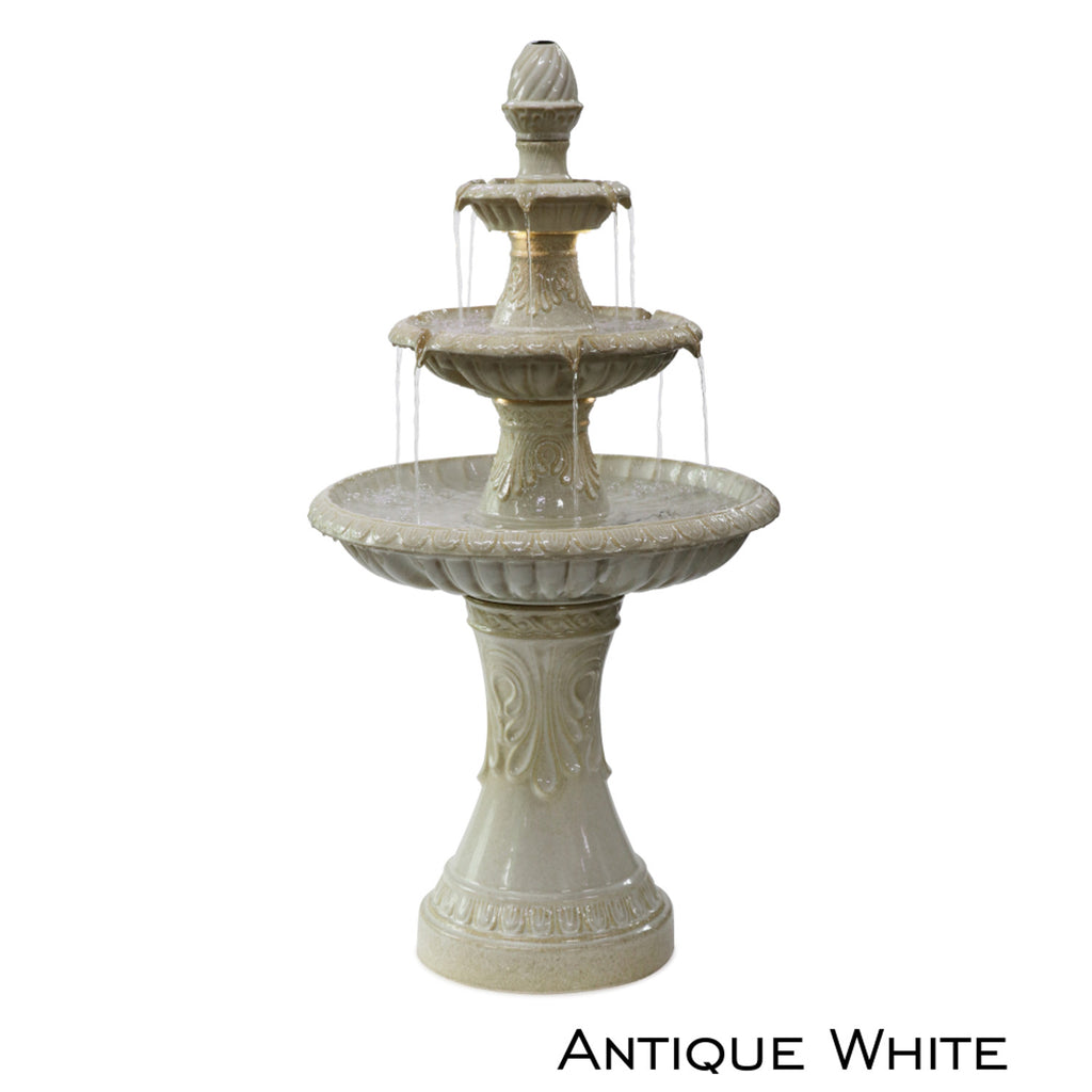 Glyfada Ceramic Fountain w/Light. Antique White