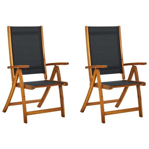 Romano Set of 2 pcs Solid Acacia Wood & Textilene Garden Chairs in Black
