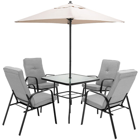Mateo 6pc Patio Dining Set w/Umbrella & Stackable Chairs