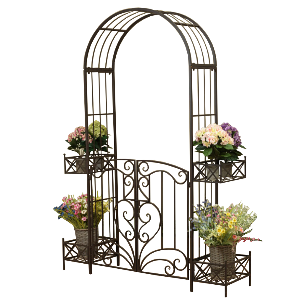 Iliana Garden Arch w/Gate - Rustic Brown