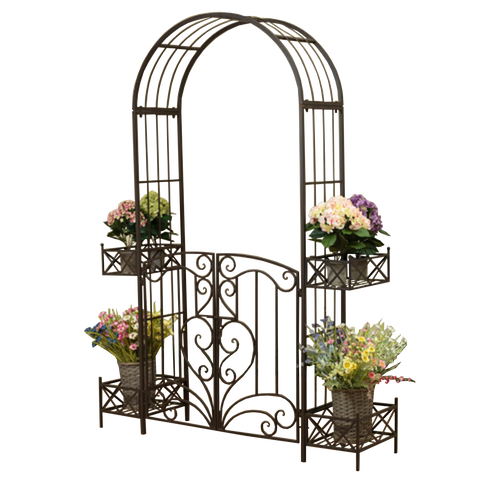 Iliana Garden Arch w/Gate - Rustic Brown