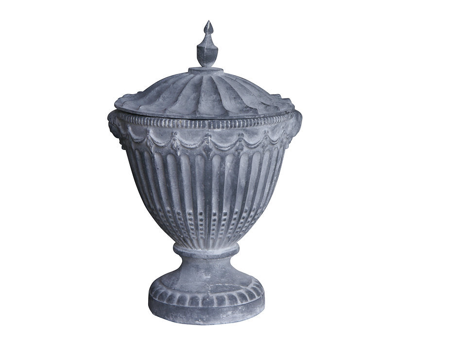 Saville Cast Iron Lidded Urn Planter with Cupid Motif