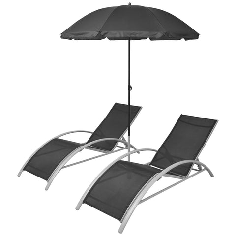 Merida Pair of Aluminium Sun Loungers w/Umbrella