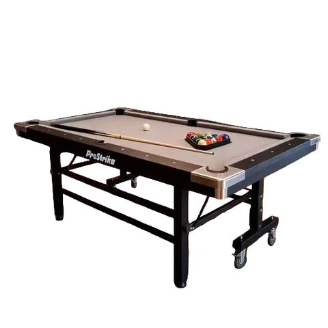 ProRite Pool Table with Folding Legs Wheels. Black with Grey Felt