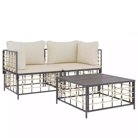 Oberon 3pc Polyrattan Garden Lounge Set w/Cushions