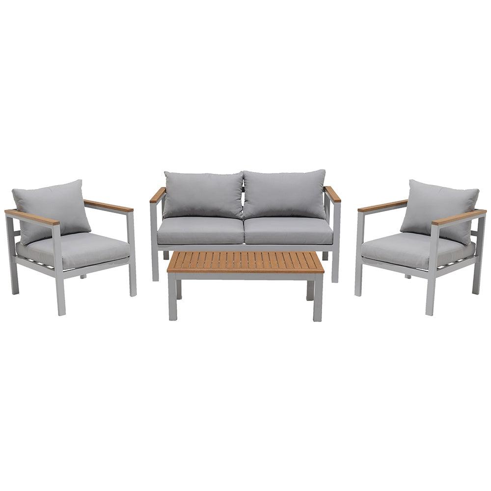 Eliana 4 Seater Outdoor Aluminium & Eucalyptus Wood Lounge Set