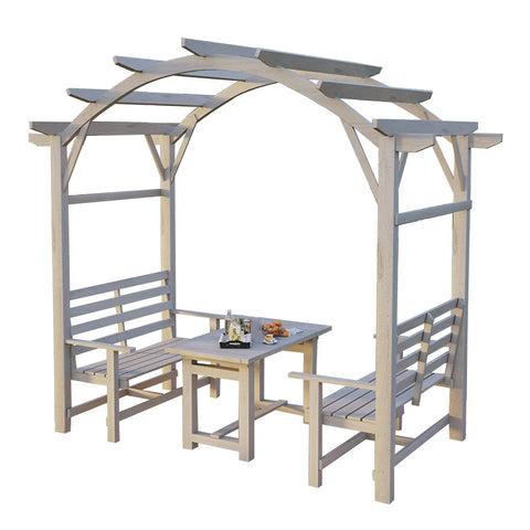 Qadirah Pine Wood Grape Arbour Arbour w/Table and Chairs Set