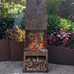 Gaetano Steel Chiminea Fire Pit w/Built in Log Rack