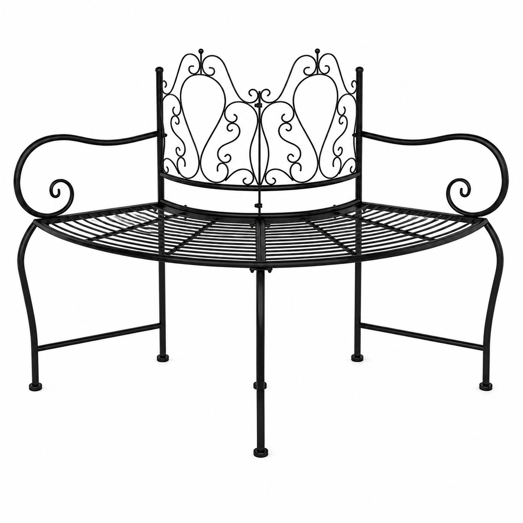 Alesso Half Circular Tree Bench. Black Steel. 150cm Round