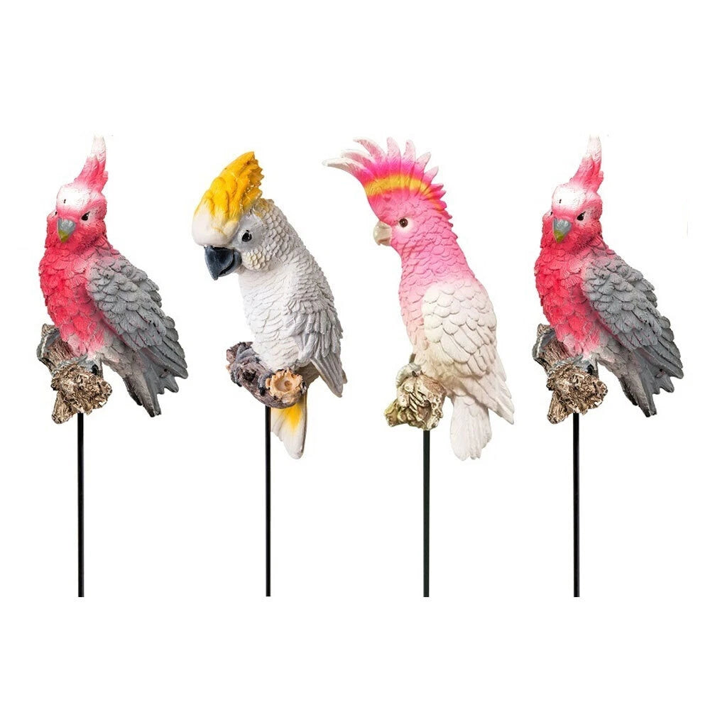 4 x Cockatoos on 12cm Sticks for Garden Decor
