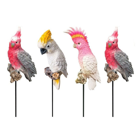4 x Cockatoos on 12cm Sticks for Garden Decor