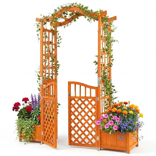 Althea 210cm Wooden Garden Arch w/Gate &2 Planter Boxes