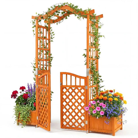 Althea 210cm Wooden Garden Arch w/Gate &2 Planter Boxes