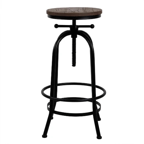 Trento Rustic Industrial Steel Wooden Swivel Bar Bench