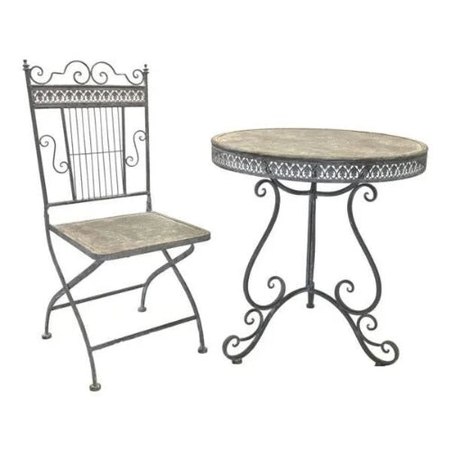 Carolina 2 Seater Vintage Grey Metal Table & 2 Chairs