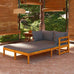 Flora 2 Pc Acacia Wood Sun Lounger Set w/Dark Grey Cushions & Pillows