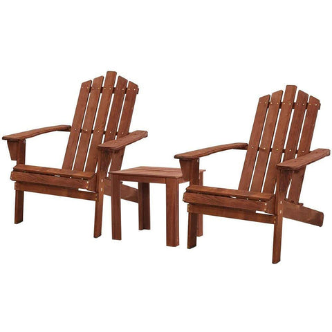Outdoor & Beach 3 PC Chairs & Table - Adirondack-Style, Natural Brown or White