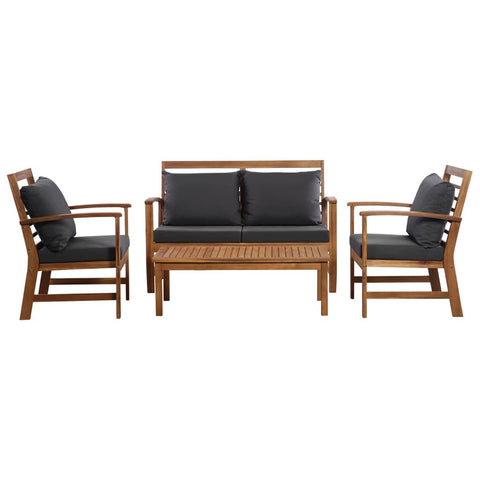 Celeste4x Solid Acacia Wood Lounge Set with Cushions and Garden Table Chairs