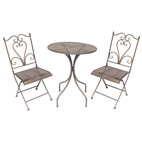 Ginevra Patio Setting 3 Piece in Antique Vintage Brown Metal