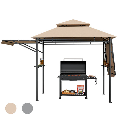 Laurent 2-Tier Patio BBQ Grill Gazebo w/Side Awnings & Shelves