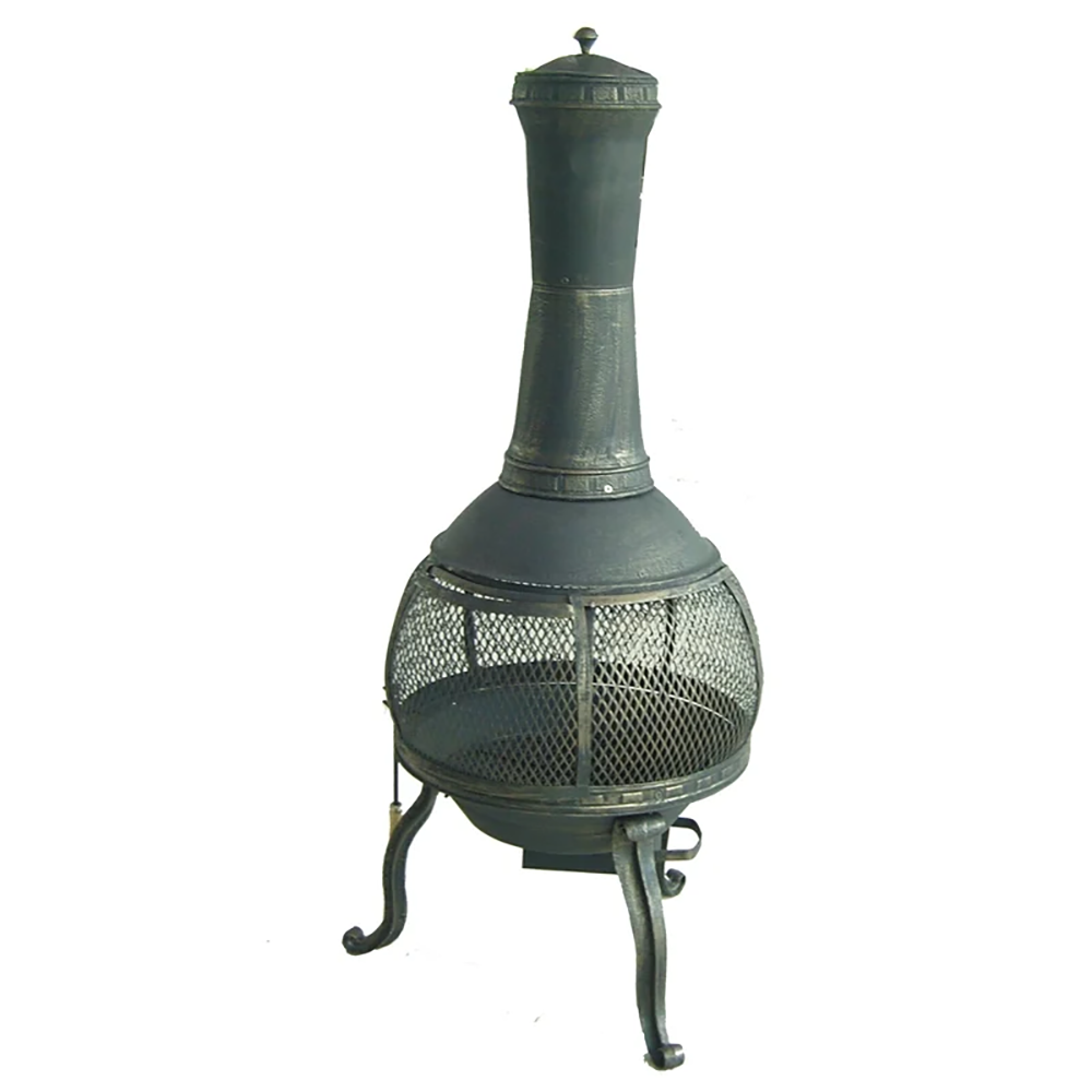 Jolanda Cast Iron Chimenea. 135cm High w/Stand, Cap and Poker