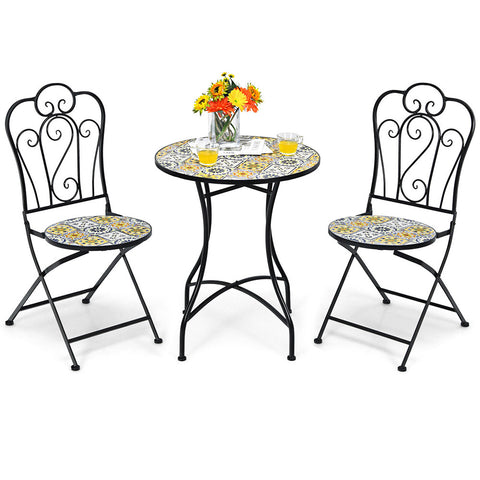 Oriana Mosaic Patio Bistro Set - 2 Folding Chairs & Round Table