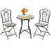 Oriana Mosaic Patio Bistro Set - 2 Folding Chairs & Round Table