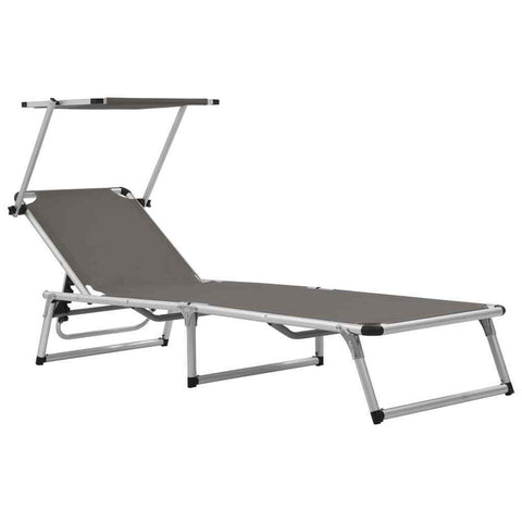 Remie Folding Sun Lounger with Roof -  Aluminium and Textilene