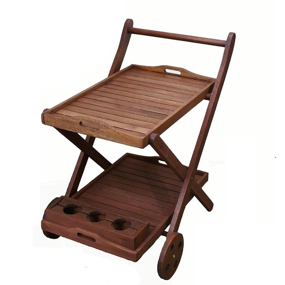 Yolande Outdoor Timber Serving Trolley and Wine Bottle Holder