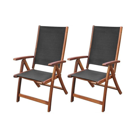 Pescara Acacia Wood Folding Chairs - One Pair w/Black Textilene Body