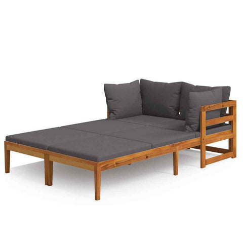 Flora 2 Pc Acacia Wood Sun Lounger Set w/Dark Grey Cushions & Pillows
