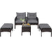 Xaviera 5 Piece Wicker Lounge Set  Patio - 2 Chairs, 2 Bench Ottomans,  Coffee Table