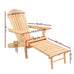 Adirondack Set of Two Outdoor Wooden Sun Chairs w/Ottomans - Natural Wood